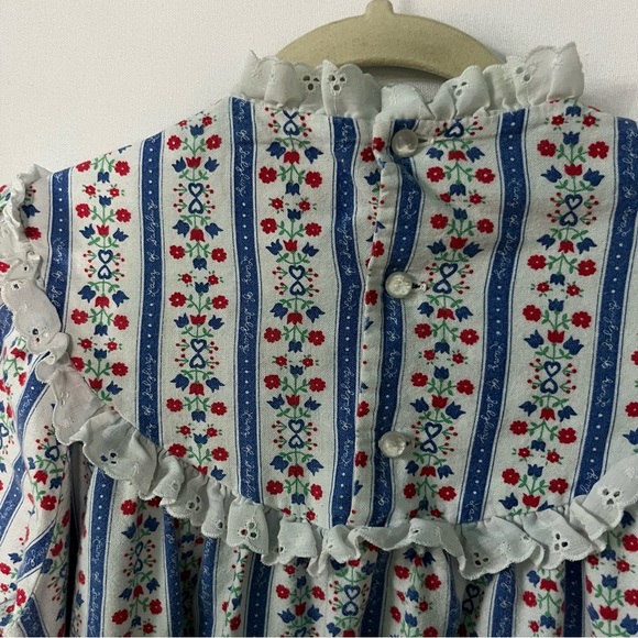 Lanz of Salzburg Vintage nightgown Flannel P Small Blue striped Ruffle womens - Picture 5 of 7